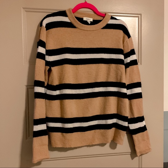3/$20 Tan Striped Crewneck Sweater - Picture 2 of 3